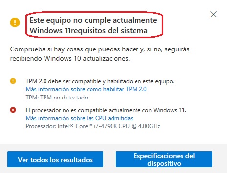 Incompatibilidad con Windows 11